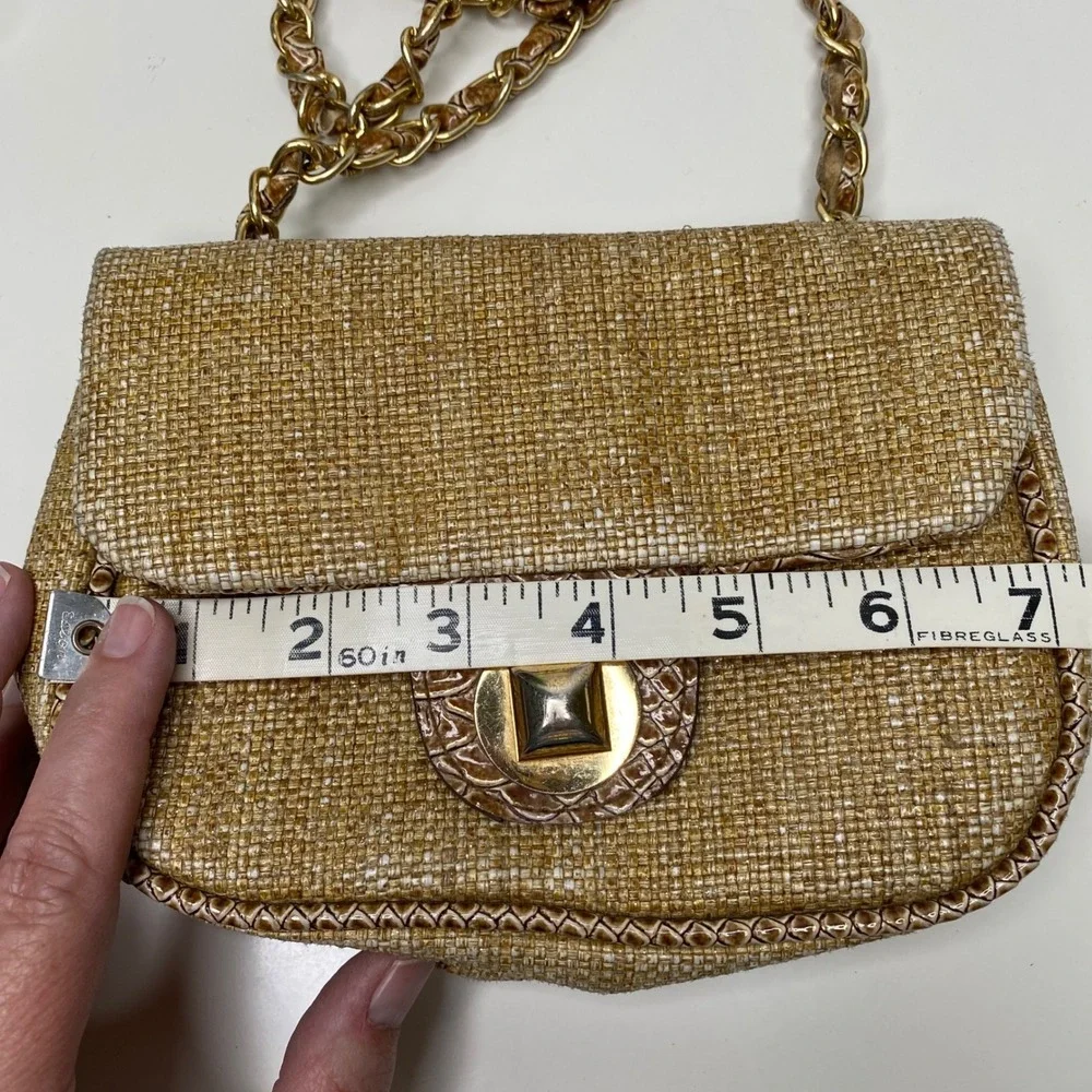 Pinko Womens Crossbody‎ Bag Gold Chain Straw Look Tan and Gold